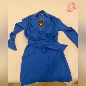 Electric Blue Wrap Mini Dress with Self-Tie Belt